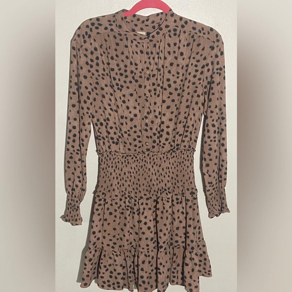 La Vie Rebecca Taylor Polka Dot Print Mini Dress-MEDIUM- brown& black
